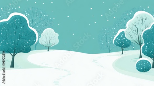 Serene Winter Wonderland Landscape with Snow-Covered Trees and Gentle Path