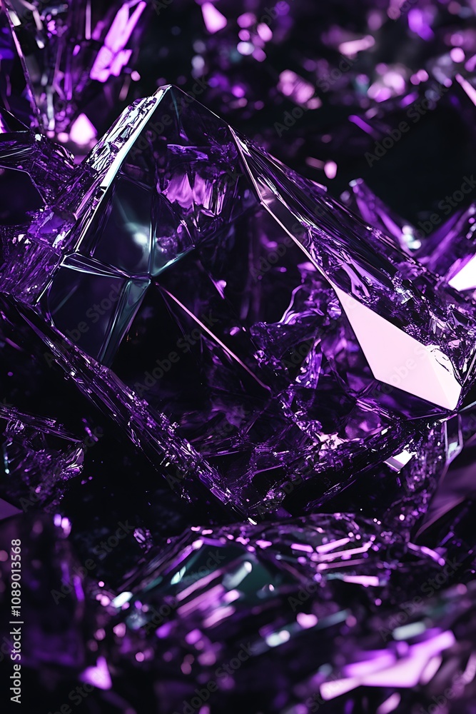 Stunning Abstract Close-Up of Shimmering Purple Crystals and Geometric Shapes Reflecting Light in an Artistic Composition for Backgrounds and Designs Stunning Abstract Close-Up of Shimmering Purple Crystals and Geometric Shapes Reflecting Light in an Artistic Composition for Backgrounds and Designs
