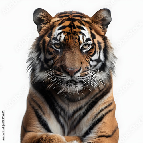 angry tiger,sumatran tiger (panthera tigris sumatrae) beautiful animal and his portrait with a white accent, minimalism, png