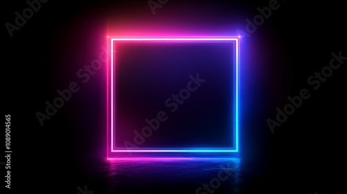 Vibrant neon square frame glowing in dark.