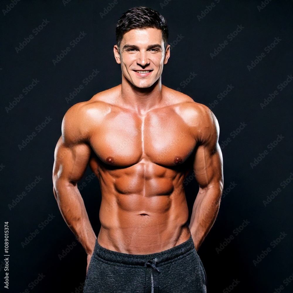 Fototapeta premium fitness; a beautiful slender brunette with a pumped body abs