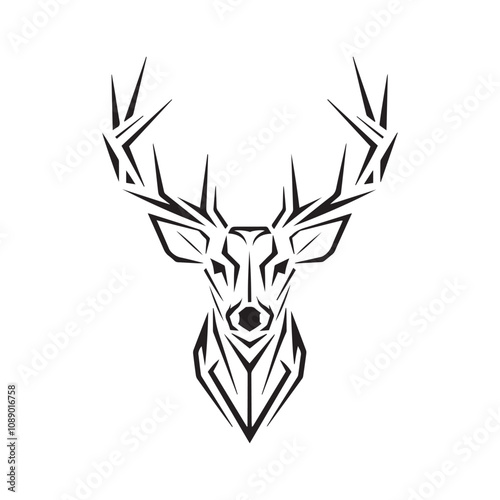 Abstract Deer head vector, gematric shape deer vector, deer head outline art, deer logo design icon photo