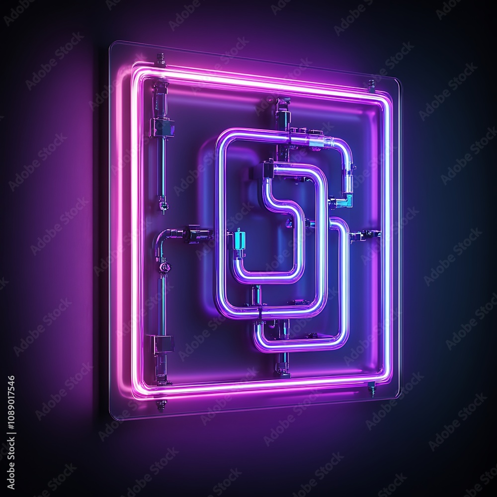 Vibrant Neon Light Display with Tubes in Pink and Purple Colors Against a Dark Background Perfect for Modern Interior Design and Creative Spaces Vibrant Neon Light Display with Tubes in Pink and Purple Colors Against a Dark Background Perfect for Modern Interior Design and Creative Spaces
