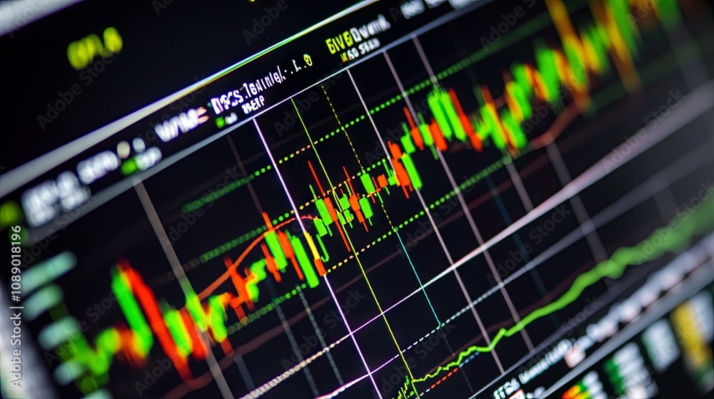 Close-up of a Stock Market Chart Showing Financial Data and Trends Close-up of a Stock Market Chart Showing Financial Data and Trends
