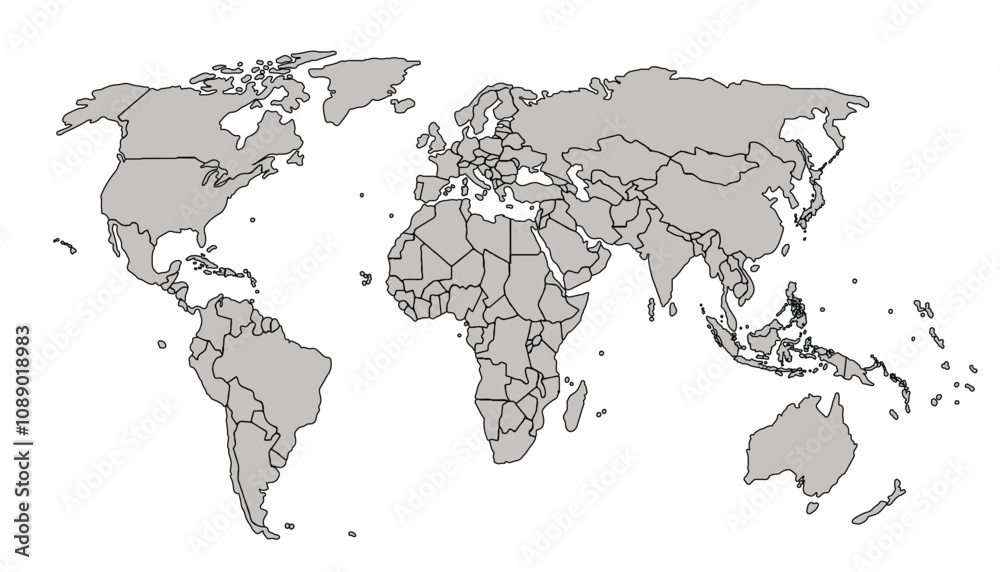 Flat vector world map with clear country. Flat vector world map with clear country.