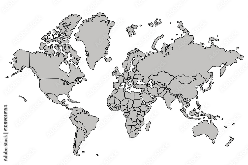Flat vector world map with clear country.