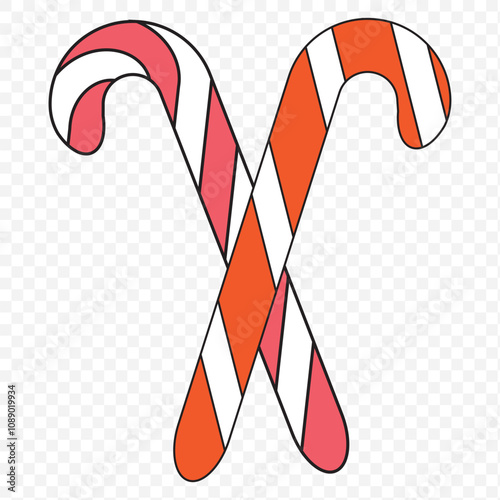 Christmas candy cane wave line with red and white striped. Xmas line with striped candy lollipop pattern. Christmas and new year element. Vector illustration isolated on transparent background. eps 10