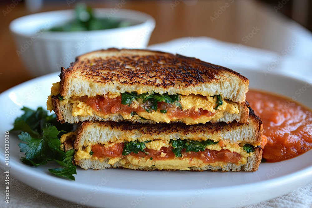 Vegan grilled cheese sandwich with tomato soup Vegan grilled cheese sandwich with tomato soup