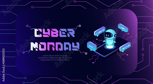 Cyber Monday banner. Neon Cyber ​​Monday sale banner with modern typography.