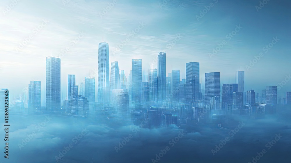Cityscape with Foggy Skyline - Urban Architecture Cityscape with Foggy Skyline - Urban Architecture