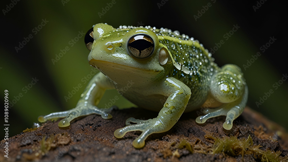 Obraz premium Fleischmann glass frog Fleischmann's Glass Frog perched on a tropical leaf, its translucent skin allowing a glimpse into its inner world, beautifully captured by the high-definition camera.