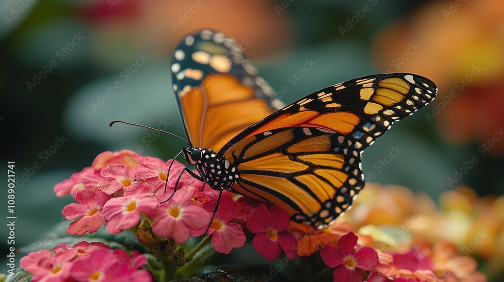 Obraz premium Monarch Butterfly on Pink Flowers Nature Beauty Insect Closeup