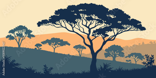 Isolated silhouette savanna forest illustration
