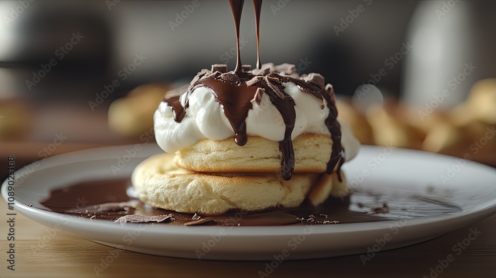 Decadent Chocolate Pancakes with Whipped Cream and Shavings Decadent Chocolate Pancakes with Whipped Cream and Shavings