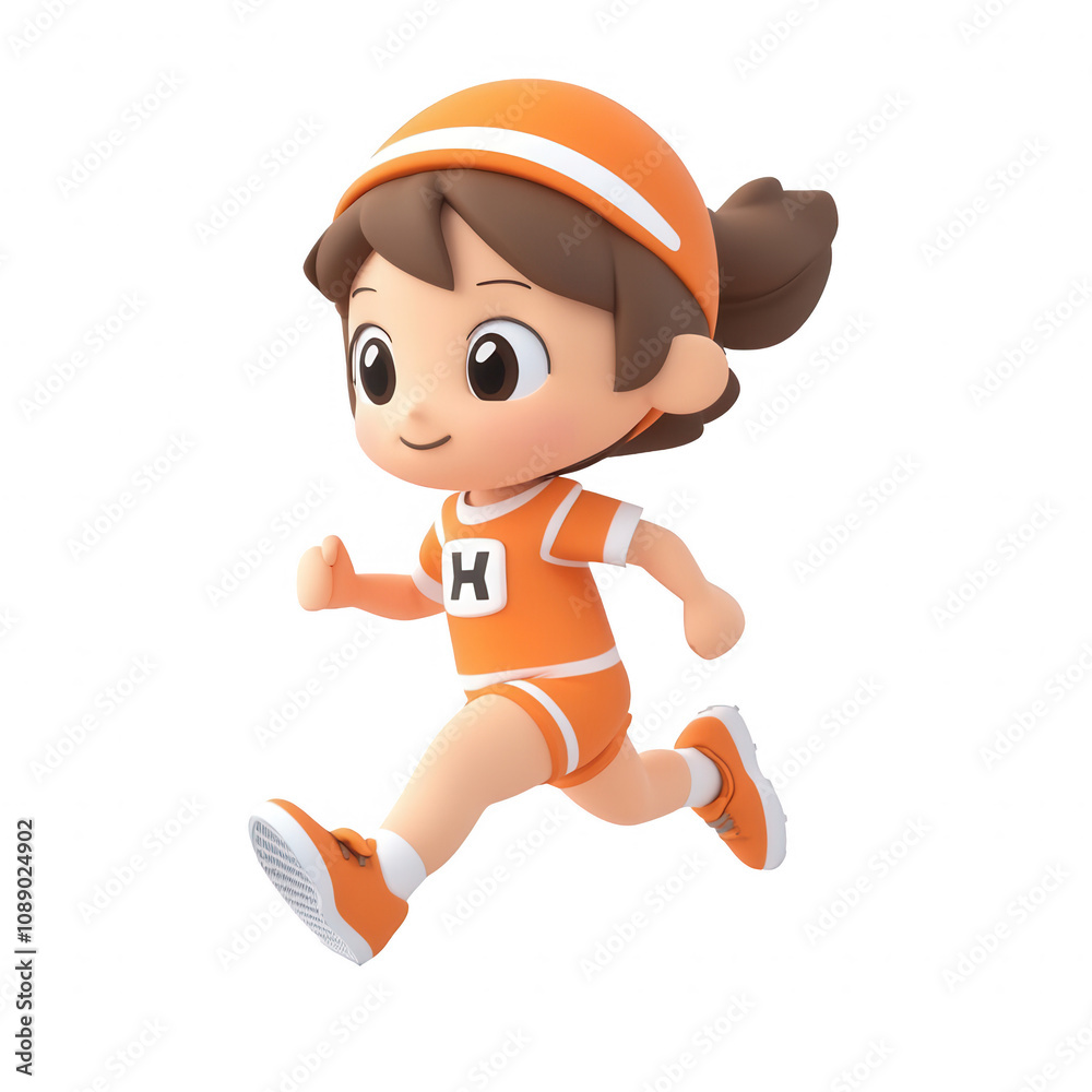A cheerful child in orange sportswear joyfully running across the field., isolated on a transparent background. A cheerful child in orange sportswear joyfully running across the field., isolated on a transparent background.