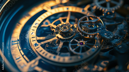 Intricate details of a mechanical clockwork mechanism captured in close-up view showcasing craftsmanship and precision engineering