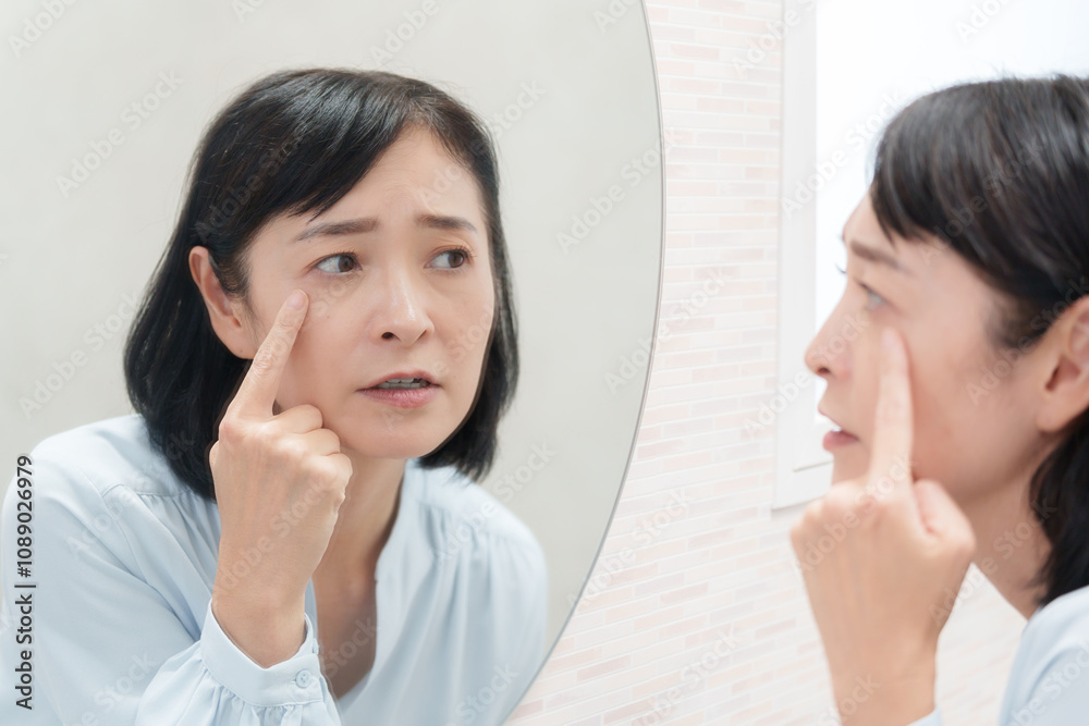 目元のシワに悩むミドル女性(美容).. 目元のシワに悩むミドル女性(美容)..