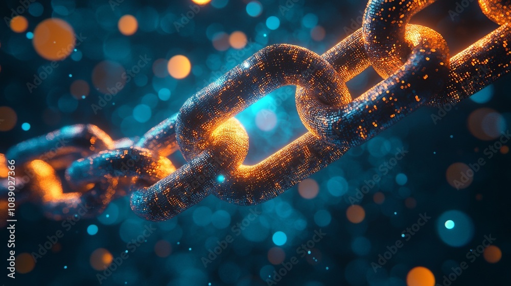 Abstract Glowing Chain of Data Links: A Futuristic Digital Network Illustration Abstract Glowing Chain of Data Links: A Futuristic Digital Network Illustration