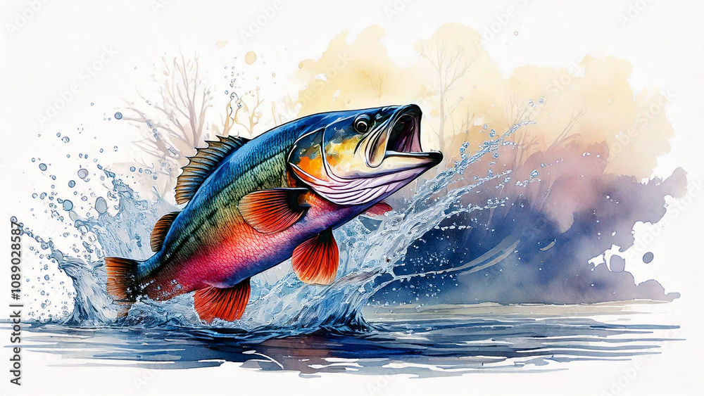 Fototapeta premium Largemouth Bass Leaping from the Water