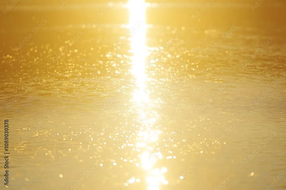 Obraz premium Golden Hour Water Reflection: A Stunning Landscape Photography of Sunrise or Sunset on a Calm Lake or River. The sunlight creates a mesmerizing reflection, showcasing nature's serene beauty.