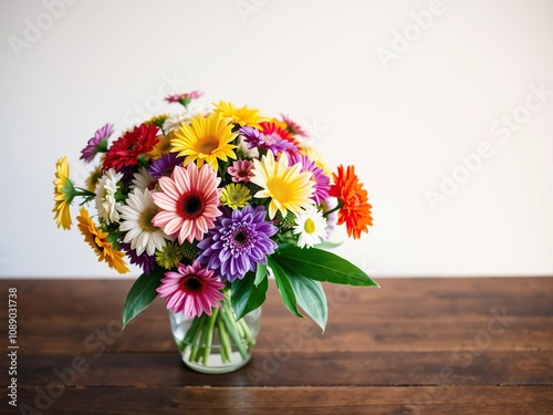 Wallpaper Mural Colorful flower bouquet with a vase on a wooden table, design, bedroom, dining room Torontodigital.ca