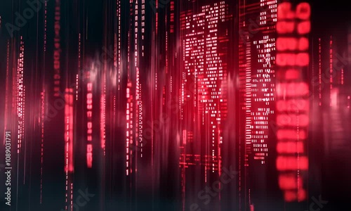 Wallpaper Mural Abstract Red Digital Rain: Cascading Code Streams in Cyberspace Torontodigital.ca