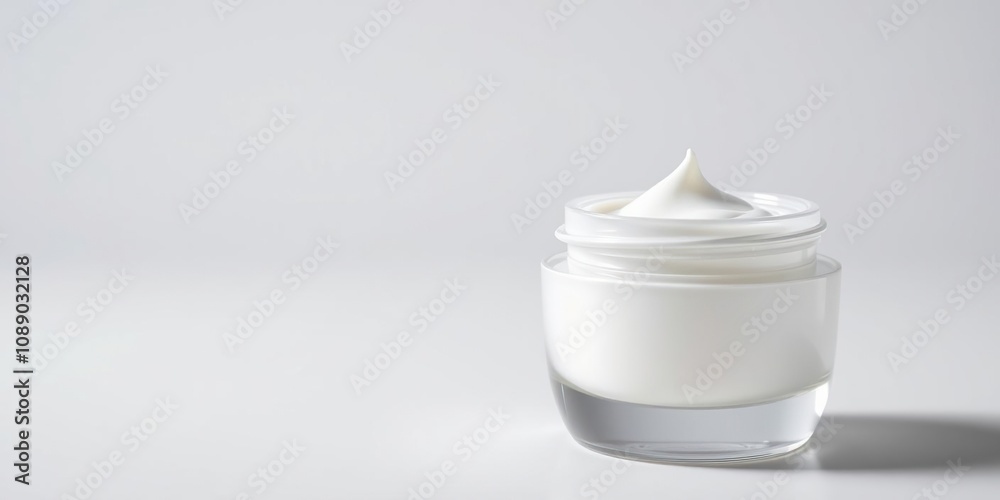 Creamy white facial cream in a sleek, modern bottle, cosmetics, contemporary look, premium quality Creamy white facial cream in a sleek, modern bottle, cosmetics, contemporary look, premium quality