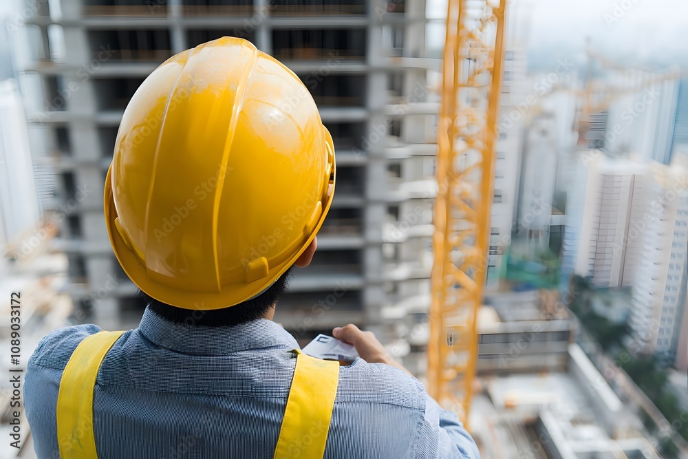 Construction Worker Inspecting Renovation Project – A Professional Scene of Quality Control and Progress on a Building Site Construction Worker Inspecting Renovation Project – A Professional Scene of Quality Control and Progress on a Building Site