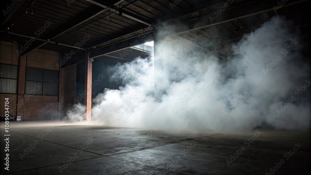 Obraz premium Dense fog-like smoke emanating from a mysterious source in a darkened room, mystery, eerie