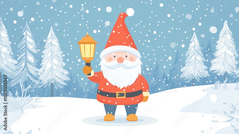 Obraz premium Cute gnome in snow field in winter for holiday decoration