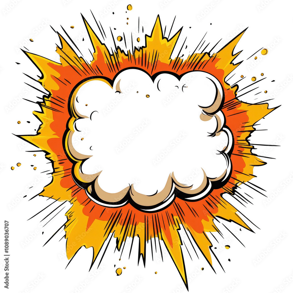 Colorful explosion graphic with dynamic energy and blank center for text or branding., isolated on a transparent background. Colorful explosion graphic with dynamic energy and blank center for text or branding., isolated on a transparent background.