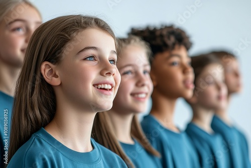 A Row of Smiling Children Looking Upward, Filled with Hope and Potential