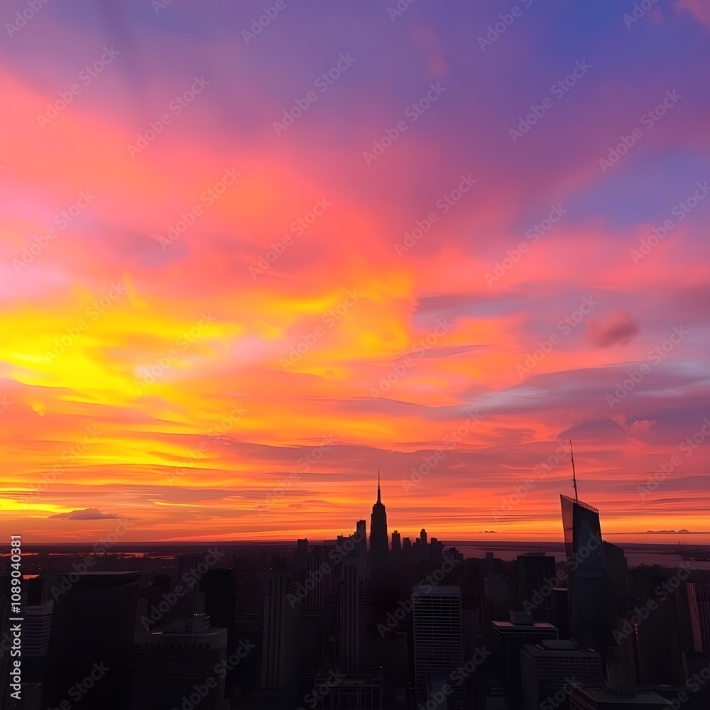 Stunning Sunset Over City Skyline Stunning Sunset Over City Skyline