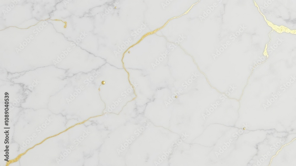 Fototapeta premium Gold leaf pattern on white marble surface, marble, gold accents, luxury decor
