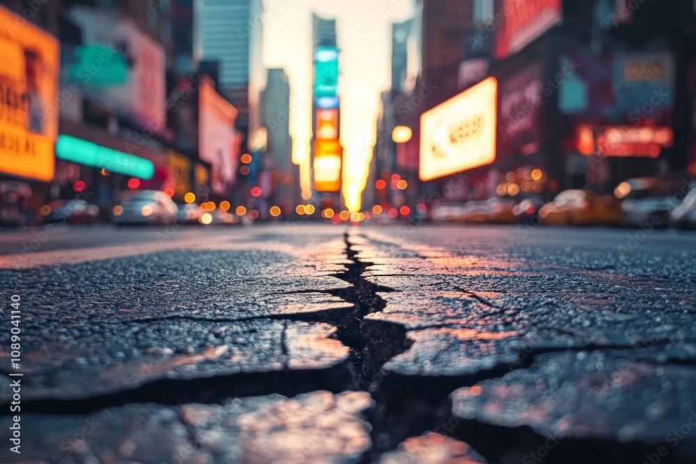 Closeup of a crack on the street in a city Closeup of a crack on the street in a city