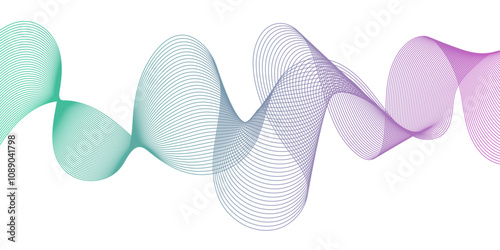 Abstract multicolor gradient wave lines vector background, twisted curve lines and blend effect, frequency sound wave lines, 3d contour line patterned background illustration.	