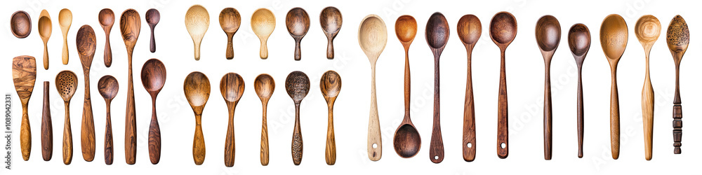 A collection of various wooden spoons, showcasing diverse shapes, sizes, and wood finishes. A collection of various wooden spoons, showcasing diverse shapes, sizes, and wood finishes.