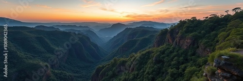 Laitlum Canyon landscape with Shillong hills at sunset, eastern india, landscape photography photo