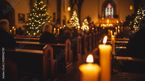 Candlelit christmas eve service in a decorated sanctuary filled with warmth and reverence