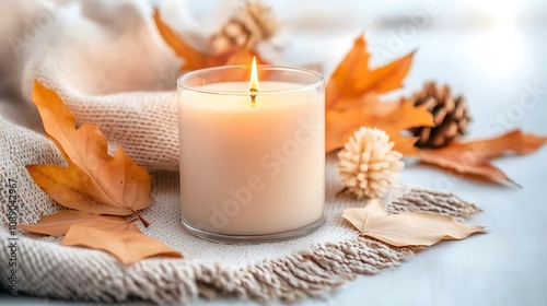 Cozy autumn candle display home decorative setup indoor tranquil atmosphere seasonal vibes