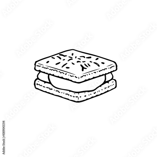 Argentine Alfajor with Dulce de Leche and Coconut – A Sweet, Multi-layered Treat Black Outline Vector Illustration