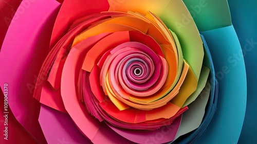 Colorful paper layers form a spiral rose design photo