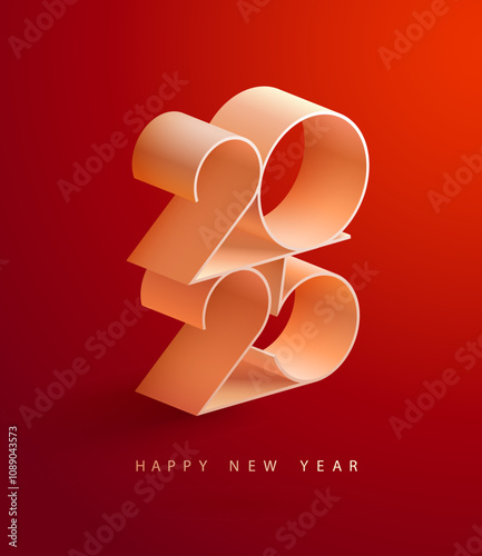 New year 2025. White 3D numbering design. Festive greeting card with isometric calendar date.
