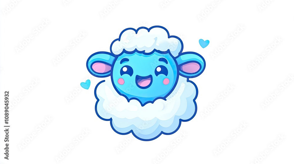 Adorable Blue Sheep Cartoon Character Illustration Adorable Blue Sheep Cartoon Character Illustration