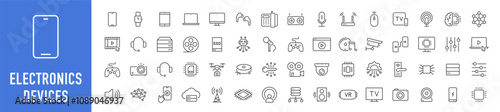 Electronics and Devices web icons in line style. Computing, social network, management, internet, network, programming, Internet connection collection. Vector illustration.