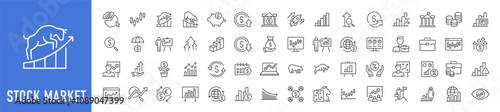 Stock Market web icons in line style. Investment, finance, table, bear, bull, stock exchange, profits, trading, growth ,collection. Vector illustration.