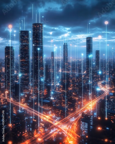 Wallpaper Mural Artistic representation of urban progress, futuristic city towers with smart energy systems Torontodigital.ca