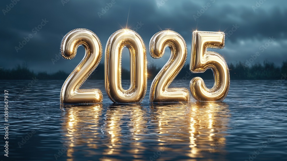 Year-end concept featuring New Year 2025 countdown. A golden 