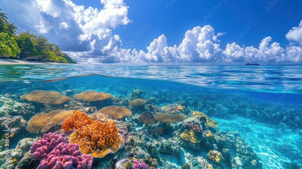 Naklejka premium Underwater Paradise: A Glimpse into the Vibrant Coral Reef