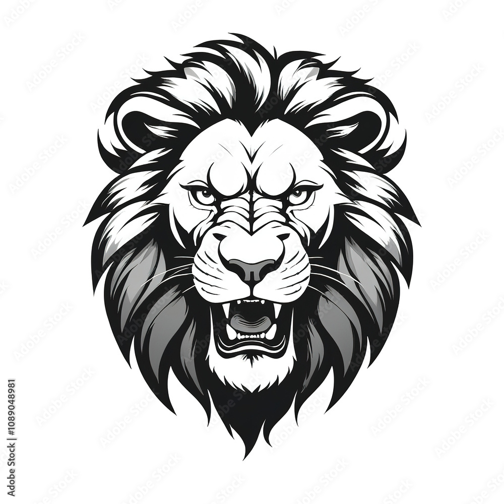 Obraz premium Stylized lion face angry logo, black silhouette, clean and isolated on a transparent background